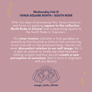 Mars prepares to enter Capricorn, Venus conjunct Chiron in Aries and Venus square the North Node in Cancer and the South Node in Capricorn challenge us to heal our self image, so we can finally step into our purpose in 2020.