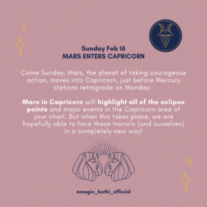 Mars prepares to enter Capricorn, Venus conjunct Chiron in Aries and Venus square the North Node in Cancer and the South Node in Capricorn challenge us to heal our self image, so we can finally step into our purpose in 2020.