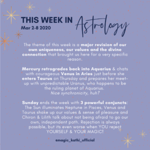 This week in Astrology: March 2020 - Venus enters Taurus, Mercury Retrograde in Pisces, Chiron conjunct Lilith, Venus conjunct Uranus