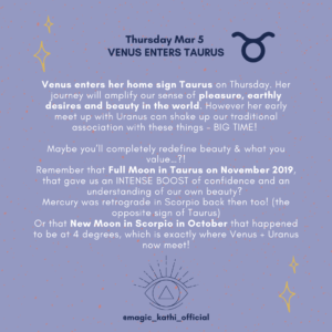 This week in Astrology: March 2020 - Venus enters Taurus, Mercury Retrograde in Pisces, Chiron conjunct Lilith, Venus conjunct Uranus